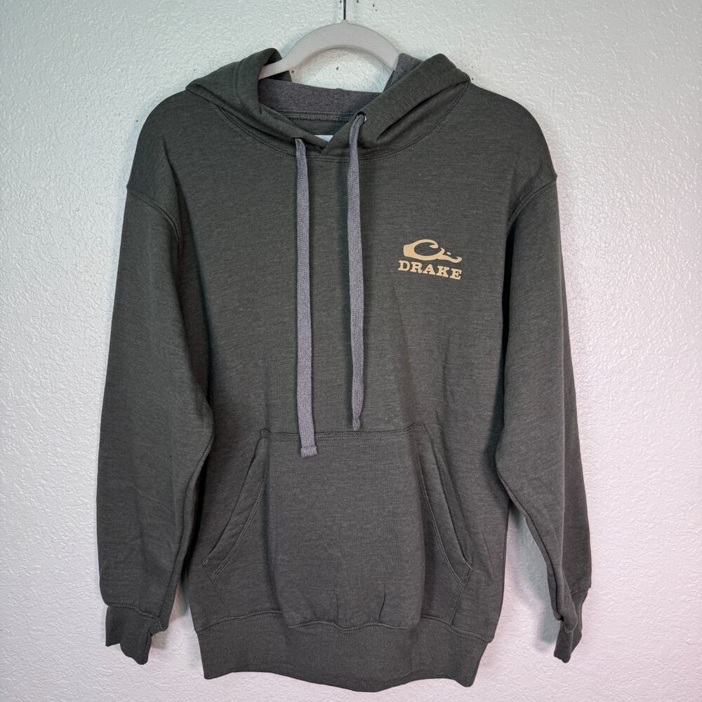 Drake Waterfowl Hoodie Men Small Back Cap Mallard Graphic Soft Sweater Green NEW - Picture 2 of 8